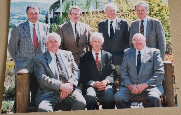 Some of the founder members,. Back row Brynmor Morgan, Emlyn Pugh, George Hughes & Richard Gwilliam. Front row, Les Jones, John L Davies & Verney Pugh.
