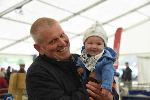 David Jones Ddol Farm, Llanbadarn Fynydd with his grandson - Noah attending his first tup sale