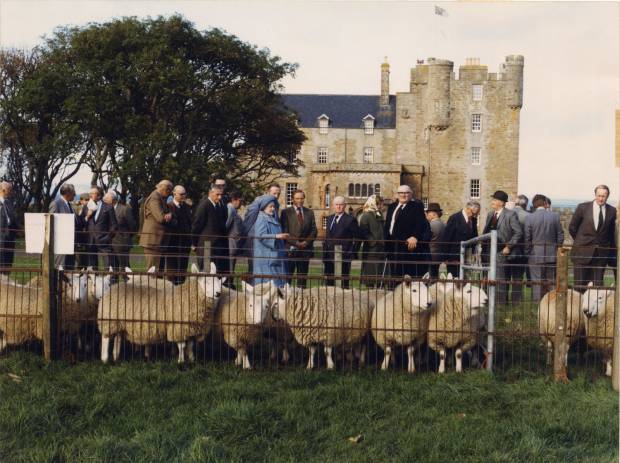 HRH The Queen Mother was a regular supporter of the NSA Wales & Border Ram Sales, sending North Country Cheviots from the Castle of Mey. She is pictured with members of the Royal Smithfield Club