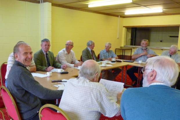 Caption: Richard Price is on the left hand side at a pre sale meeting of the Wales & Borders Ram Sales Committee