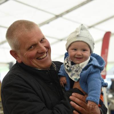 David Jones Ddol Farm, Llanbadarn Fynydd with his grandson - Noah attending his first tup sale
